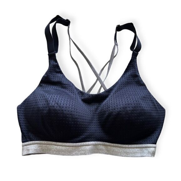 Victoria Secret Sport Navy Blue Silver Shimmer Strappy Sport Bra, 34B - Picture 1 of 3